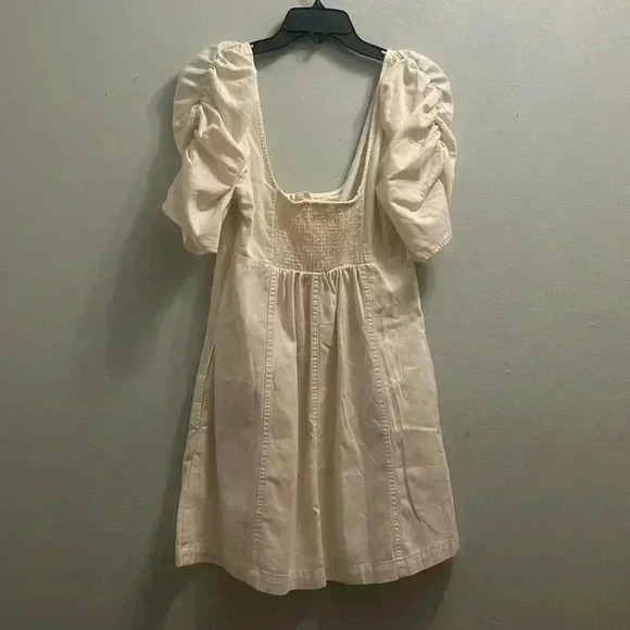 NWT FREE PEOPLE CHEYENNE DENIM MINI DRESS IN IVORY - Picture 7 of 11